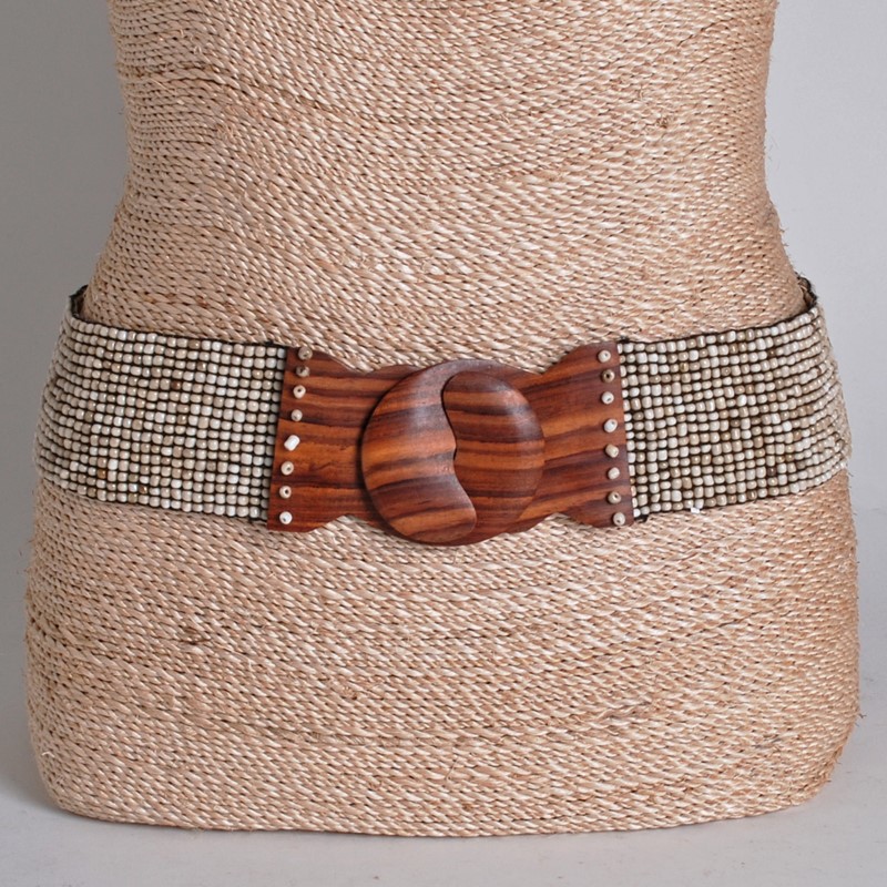 HAND BEADED Wood Buckle‎ Wide Bead Belt One Size Amazon.com: Translucent Pink Hand-made Elastic Stretchy  main image 3