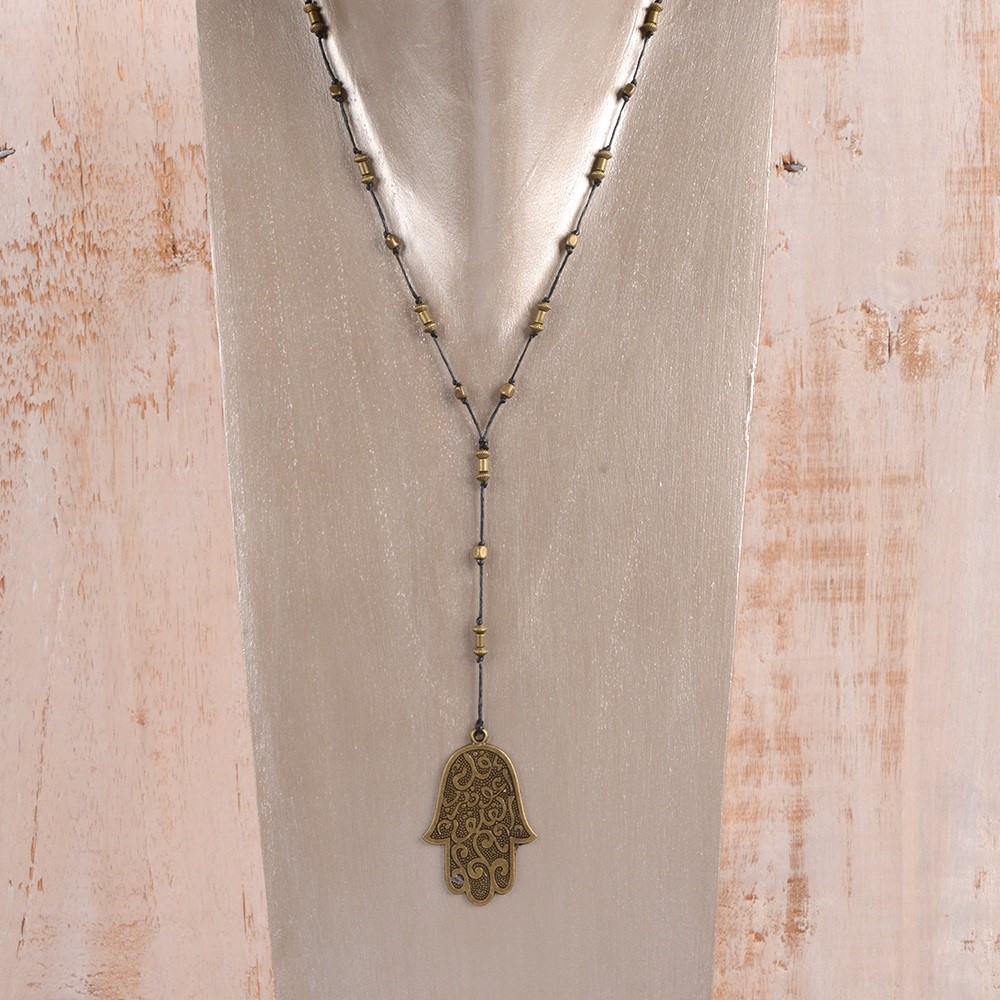 Wide Hamsa Rosary Necklace 44'' 41021