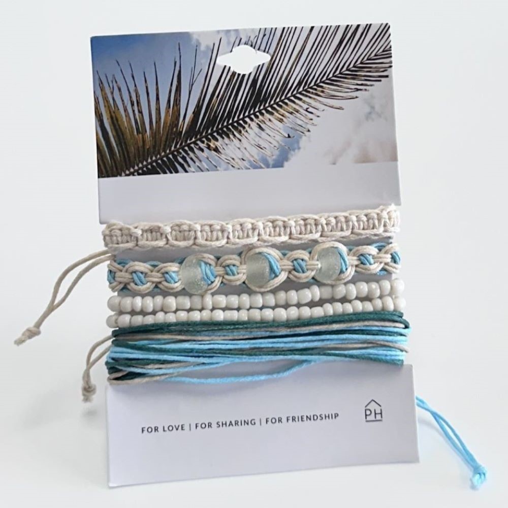 Handmade Coastal Beach Glass 4-Piece Pull Bracelet Set 31472