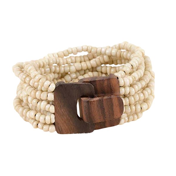 Bali Glass Beads Bracelet with Mini Wood Buckle 30363