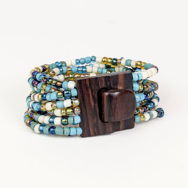Bali Glass Bead Mini Wood Buckle Bracelet 30364