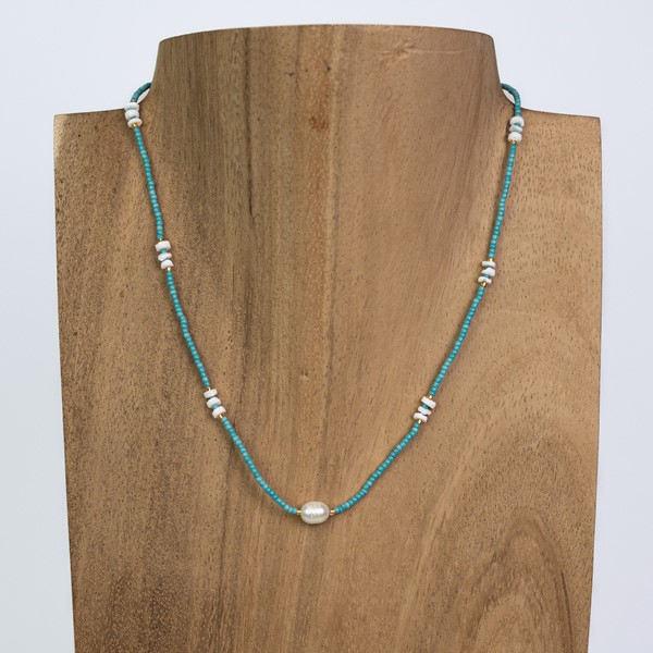 Miyuki Beads with Freshwater Pearl and White Shells Pull Necklace 41380