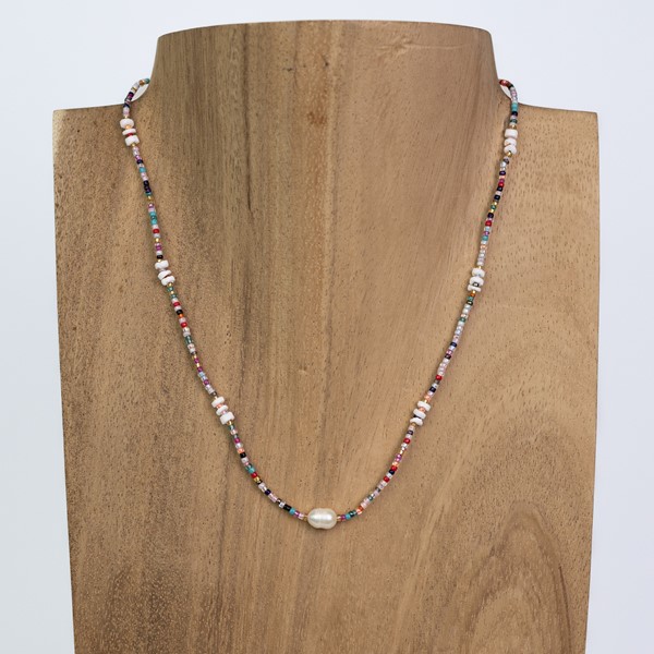 Miyuki Beads with Freshwater Pearl and White Shells Pull Necklace 41380-MULTI