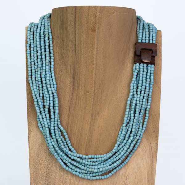 Bali Glass Bead Mini Wood Buckle Necklace 40363